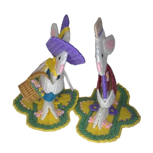 Easter Bunny Decor Vintage Cross stitch on Plastic Form Set of Two - Picture 5 of 7